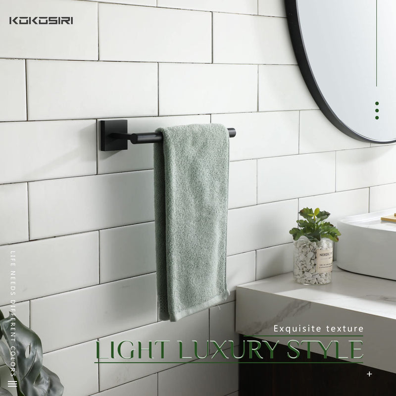 KOKOSIRI Towel Bar Matte Black Bathroom Hardware Hand Towel Rails Wall Mounted Kitchen Toilet Cabinet Paper Holder, Stainless Steel B3008BK 1 Pack
