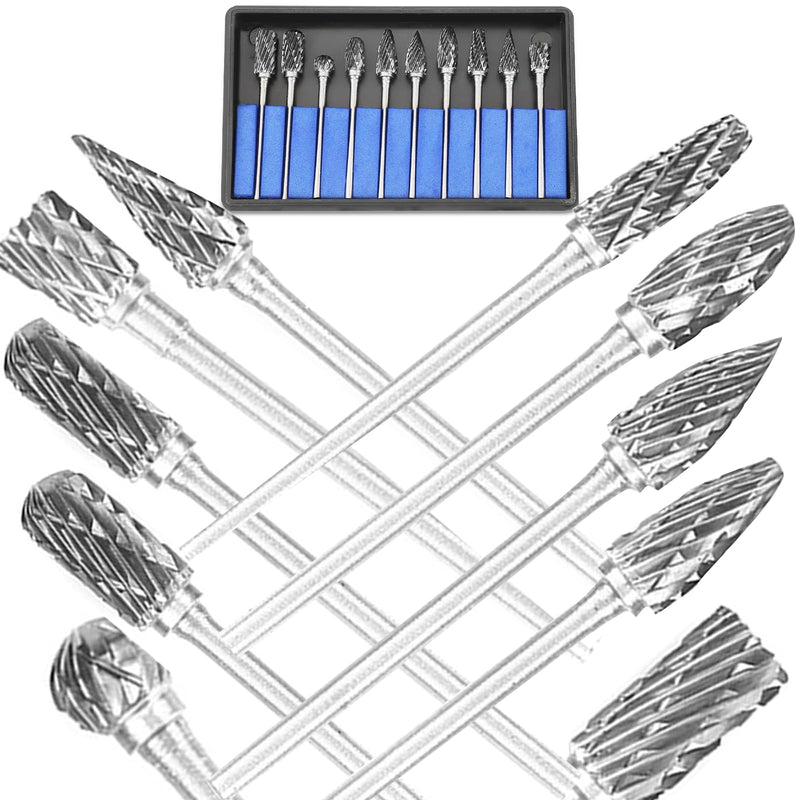 10 Pieces Shank Milling Cutter Grinding Tools, Wood Cutter for Drill, Rod Grinder Bit, 2.35 mm Tungsten Carbide Rotary Files, Carbide Drill Bit Set for Cast Iron, Cast Steel and Bearing Steel