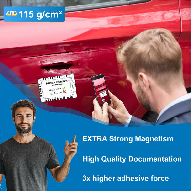 [Australia - AusPower] - Sachverständigen-Zubehör® Magnetic Cards for Used Cars Professionals [Crack Monitor + Car Filler Tester] 83 x 53 mm | Paint Tester for Car | Adhesive Force 115 g/cm² Magnetic Card | Gap Size 1 x magnet 