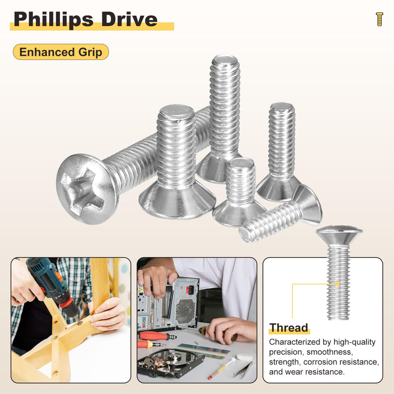 [Australia - AusPower] - METALLIXITY Phillips Cross Recessed Countersunk Head Screws Bolts (M6-1x12) 25Pcs, 304 Stainless Steel Flat Head Woodworking Machine Screws - for Furniture Assembly DIY Projects, Silver M6-1x12mm 25 