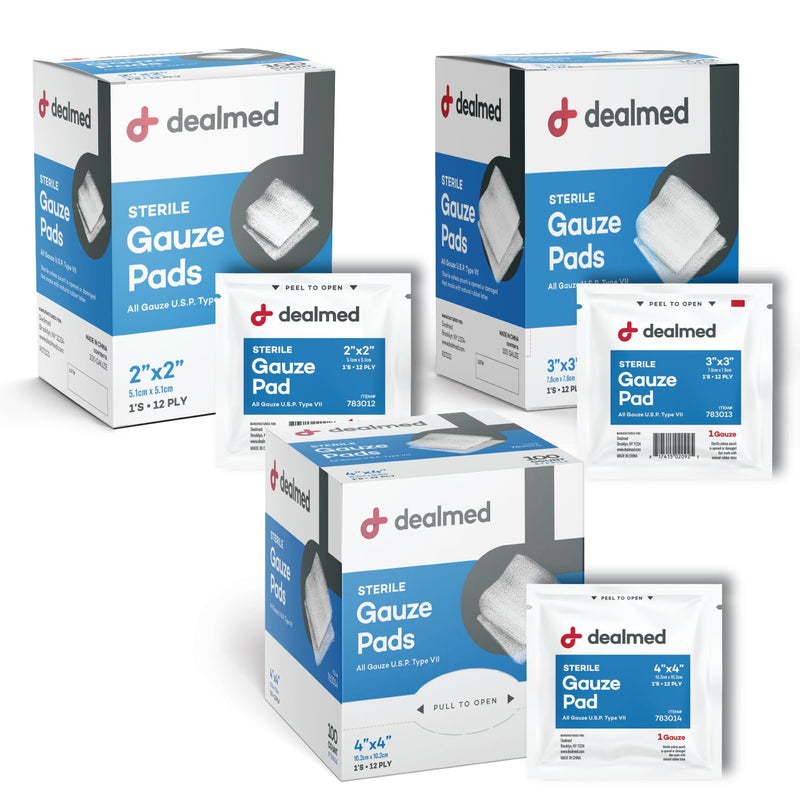 [Australia - AusPower] - Dealmed Sterile Gauze Pads  100 Count, 2 x 2 Disposable and Individually Wrapped Gauze Pads, Wound Care Product for First Aid Kit and Medical Facilities 2x2 Inch (Pack of 100) 