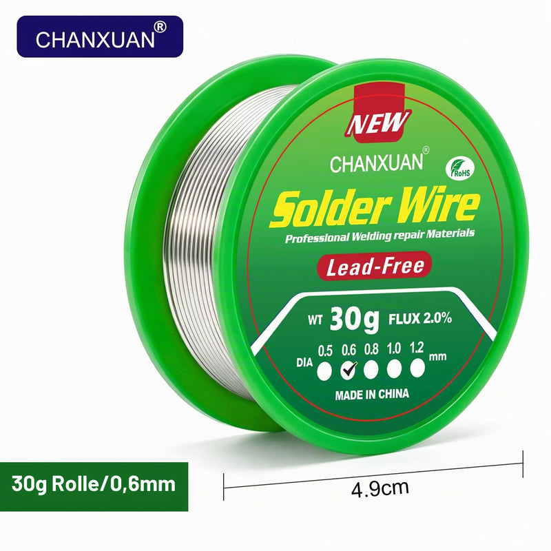 Lead Free Solder 0.6 mm, Sn99.3% Cu0.7%, 30 g Solder with Flux | Soldering wire with rosin core, for electric soldering repair and DIY