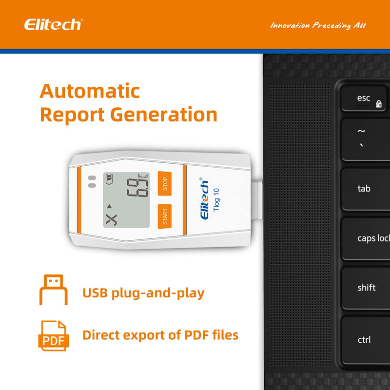 Elitech Tlog 10 Digital Temperature Data Logger Reusable Temperature Recorder PDF Report USB Port 32000 Points 1 Pack