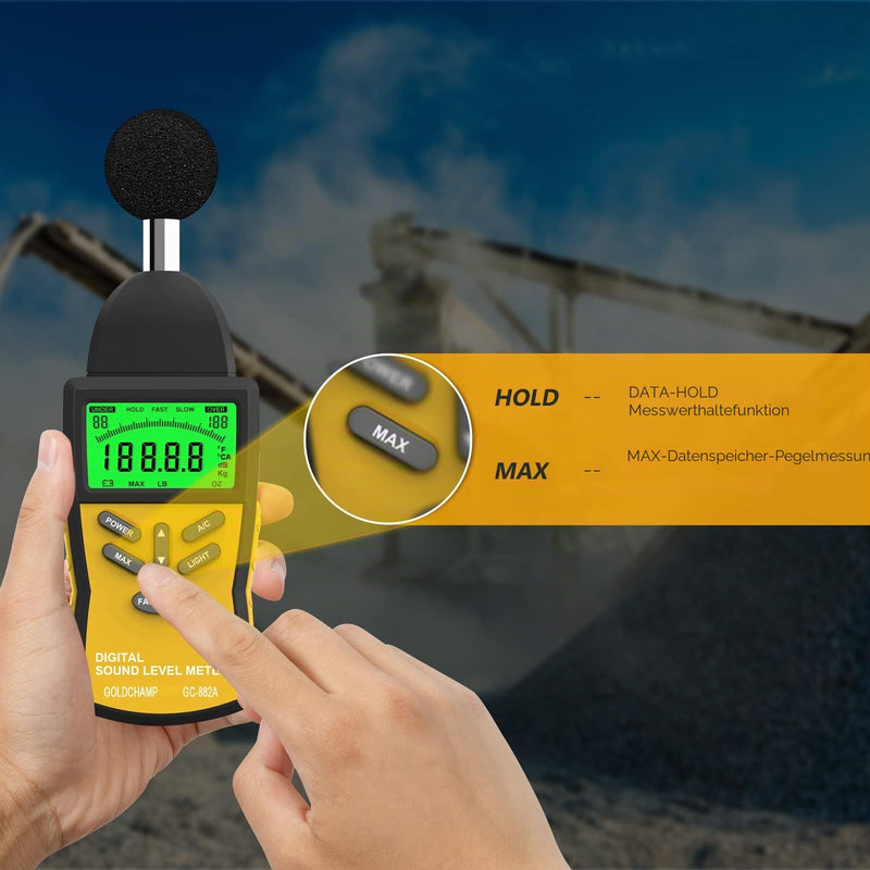 Decibel Meter, Sound Level Meter 882A Portable 30-130dB Noise Meter with 5-Digit LCD Display, DBA/DBC Rating, MAX/MIN, Data Hold, Quick/Slow Selection for Sound Quality Control Gc-882a