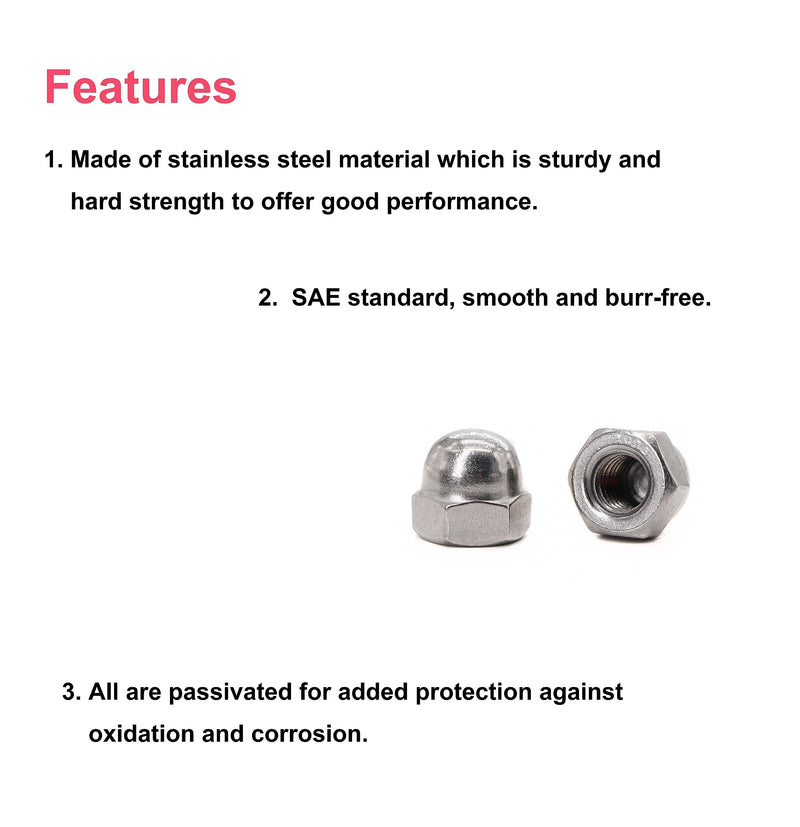 [Australia - AusPower] - SAE 1/2-13 Acorn Nuts, 10 Pieces, 304 Stainless Steel, Plain Finish SAE 