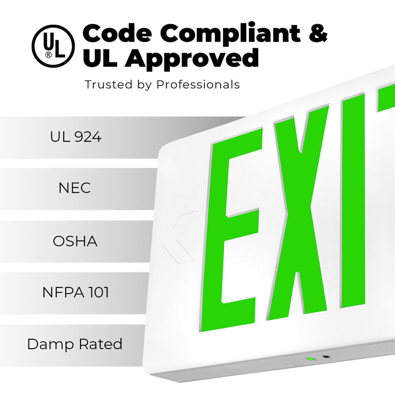 LFI Lights | Thin Green Exit Sign | All LED | White Thermoplastic Housing | Hardwired with Battery Backup | Optional Double Face and Knock Out Arrows Included | UL Listed | (1 Pack) | LEDT-G 1 Pack
