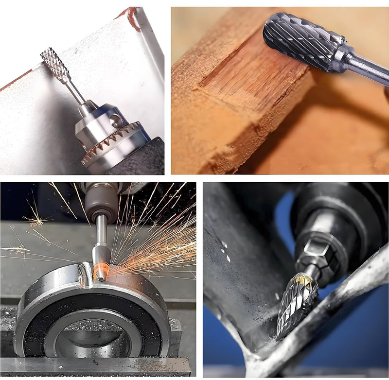 [Australia - AusPower] - QUTIASE Carbide Burrs with Double Cut, 10 Pieces Carbide Cutter Set with 3 mm Shank, Rotary Tool Accessories for Grinding, Carving, Metal Polishing and Engraving 