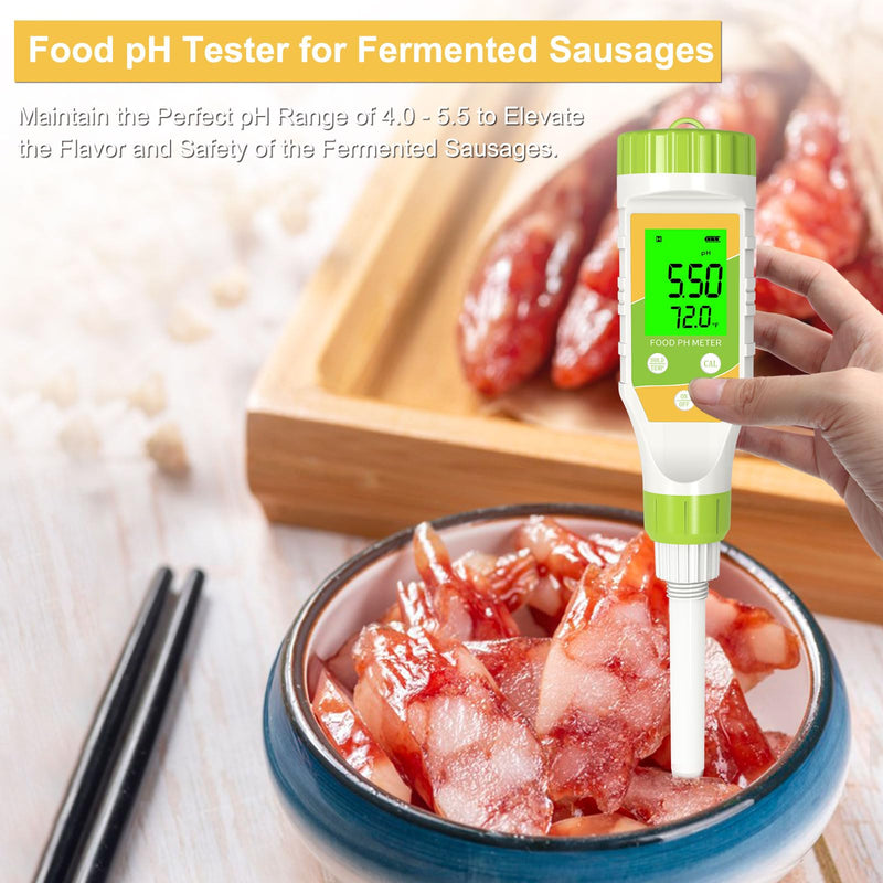 [Australia - AusPower] - Digital pH Meter for Food, 0.01 Resolution High Accuracy Food pH Tester with Backlit LCD Display and ATC for Meat, Bread, Canning, Brewing, Cheese, Solid Sampling, Soft Soil and Water Yellow 
