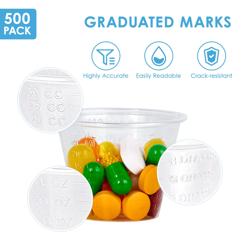 [Australia - AusPower] - Lilymicky 500 Pack Disposable Medicine Cups (1oz), Medical Plastic Measuring Cups For Medical Purposes, or Mixing and Measuring Resin, Epoxy, DIY Arts & Crafts, Paint 