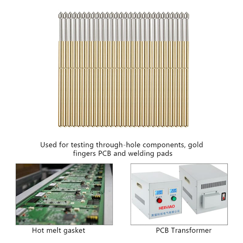 [Australia - AusPower] - 100 Pcs P100-E2 Spring Test Probe, Brass Dia 1.5mm Contact Spring, Testing Pin Spring Contact Probe Conical Head Test Tools 