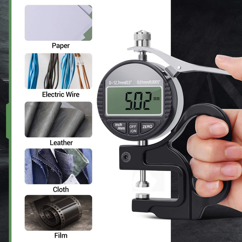 [Australia - AusPower] - Neoteck Digital Thickness Gauge 0.5 inch/12.7mm, 0.0005"/0.01mm, Thickness Meter Precise Electronic Micrometer with LCD Display 0.5"/0.0005" 