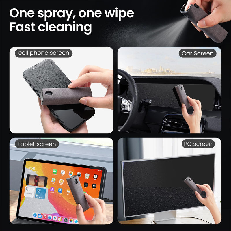 [Australia - AusPower] - 2 Pcs Screen Cleaner Kit, 3-in-1 Touchscreen Mist Cleaner Spray Bottle Tool & Microfiber Cloth for Phone/Laptop/Tablet/TV/Monitor/Car Screens(Pink+Grey) 2 Pcs-Pink+Grey 