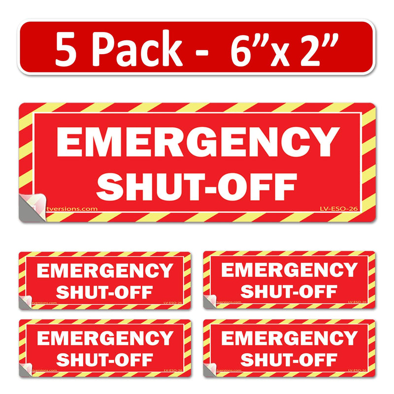 5-Pack 6" x 2" Red Emergency Shut-Off Fuel Switch Warning Safety Labels Decal Danger Sign Sticker Electrical Panel Heavy Duty 6x2 2x6 Laminated Waterproof Laminated - Red 6" x 2" - 5 Pack