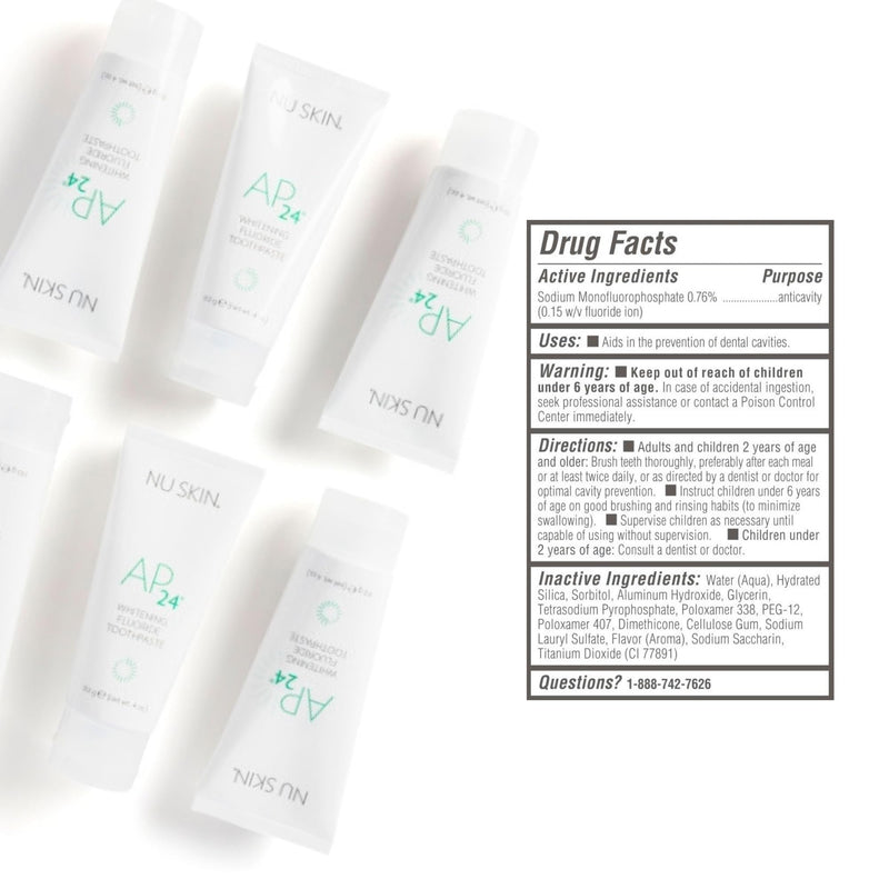 Nu Skin AP 24 Whitening Fluoride Toothpaste | AP 24 Blend | Vanilla Mint Flavor | Brightens Teeth | Removes Surface Stains | Prevents Dental Cavities & Plaque | Enamel-Safe | 4 oz | 1 Pack