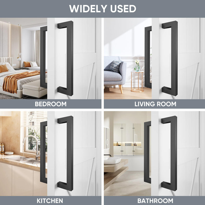 [Australia - AusPower] - JUBEST 12" Matte Black Push Pull Bar Handle, Sliding Barn Door Handles, Heavy Duty Double Sided Door Handle for Barn Doors, Garage, Easy to Install 