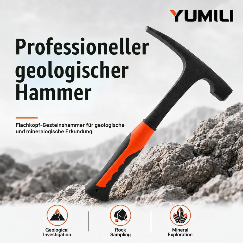 Geological Chisel Hammer 850g, Professional Geological Hammer Flat Head Rock Pickaxe Outdoor Geology Mineral Exploration Tool Length 285 mm
