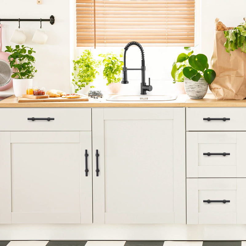 Ravinte 10 Pack 6 Inch Cabinet Pulls Kitchen Cupboard Handles with Round Base Matte Black Drawer Pulls Cabinet Handles 6" Length,3.5" Hole Center