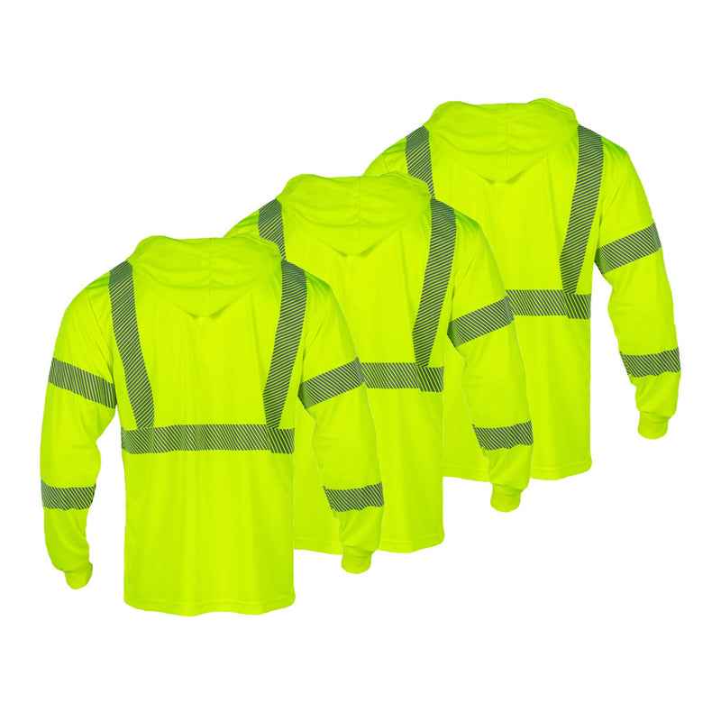 FONIRRA 3PCS Hi Vis Shirts for Men Safety Reflective Long Sleeve with Hood High Visibility Construction Work T-Shirt Large Yellow-3pcs