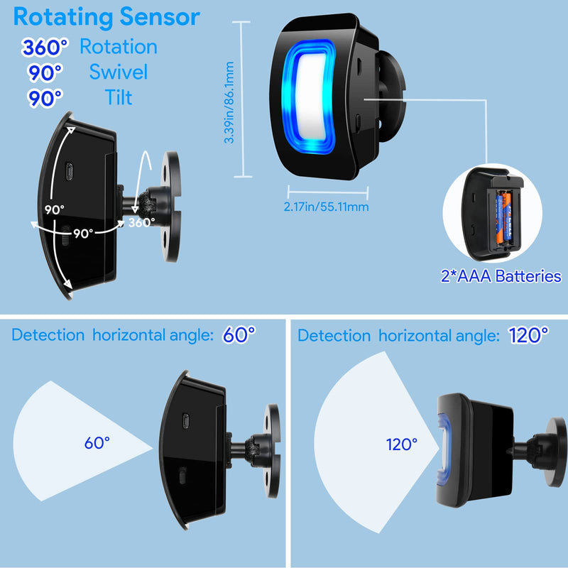 [Australia - AusPower] - Wireless Motion Sensor LED Light - Motion Detector Alarm Chimes Door Sensor with 500 FT Range Security Alert Monitor System for Home, Business, Store, Office, School A 1 Receiver+2 Sensors 