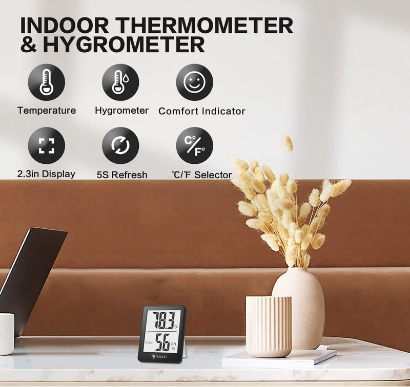 DOQAUS Digital Hygrometer Indoor Thermometer Humidity Meter Room Thermometer with 5s Fast Refresh Accurate Temperature Humidity Monitor for Home, Bedroom, Baby Room, Office, Greenhouse, Cellar (Black) Black