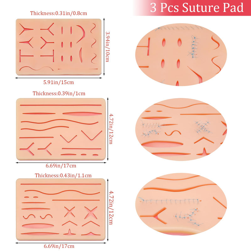 [Australia - AusPower] - 3 Pcs Suture Pad 3 Layer Suture Practice Pad with Wounds Suture Practice Kit, Hard to Rip, Tear or Break for Medical and Vet Students Veterinarian Nurses Training and Practice Classic Style 