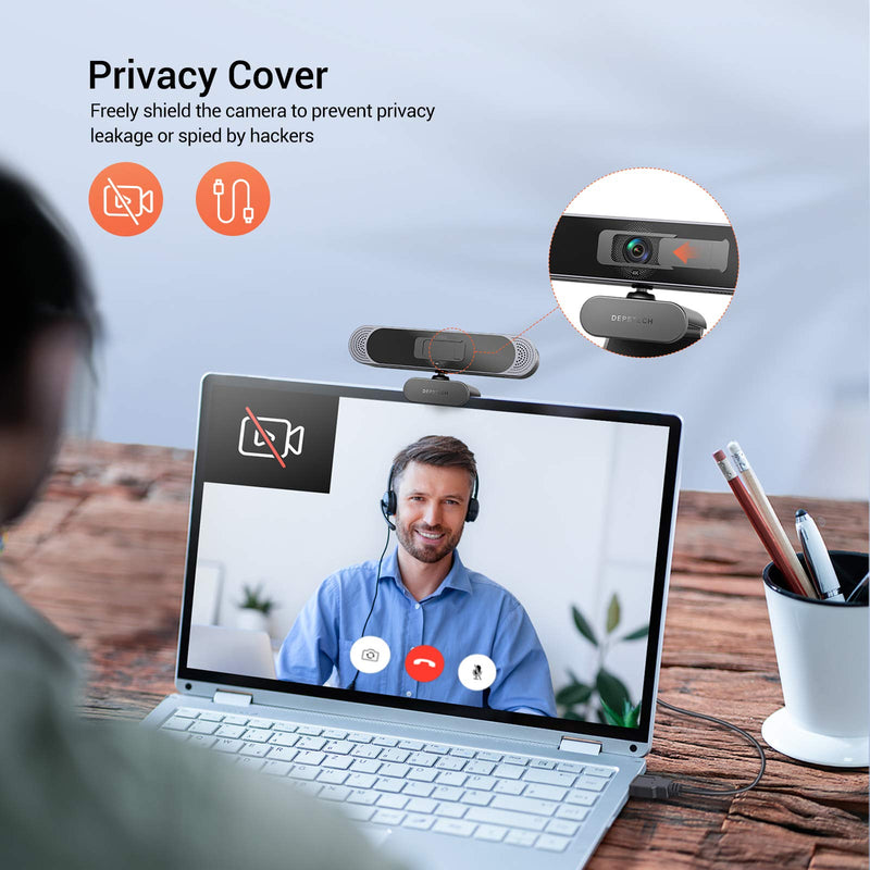 [Australia - AusPower] - DEPSTECH 4K Webcam, DW49 HD 8MP Equipped with Sony Sensor Autofocus Webcam with Microphone, Privacy Cover, Plug Play USB Computer Web Camera for Pro Streaming/Online Teaching/Video Calling/Zoom/Skype Black 