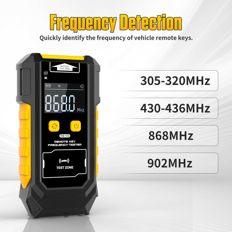 Remote Key Frequency Tester for RF or Infrared Signal Testing;3-in-1 Key Frequency Detection & Button Battery Voltage Check; 315/433/868/902MHz RF & Infrared Signal Detection.