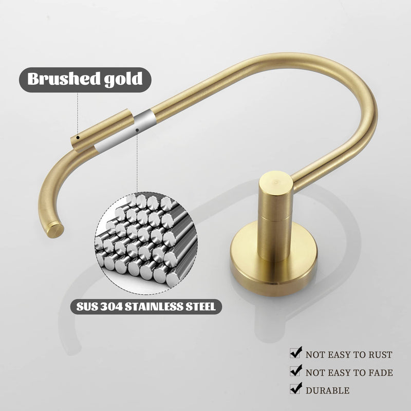 Gold Toilet Paper Holder Towel Ring,Brushed Gold Toilet Roll Holder Hand Towel Holder Bathroom Accessories,Wall Mount Rustic Modern Rustproof Stainless Steel Hardware Set 2PC Brushed Gold