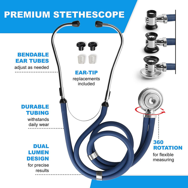 [Australia - AusPower] - Primacare KB-9397-BL Stethoscope Case, SUPPLIES INCLUDED, Blue with Multiple Compartments, Portable and Lightweight First Aid Kit Bag with Vital Medical Supplies, Nursing Accessories for Nurses 