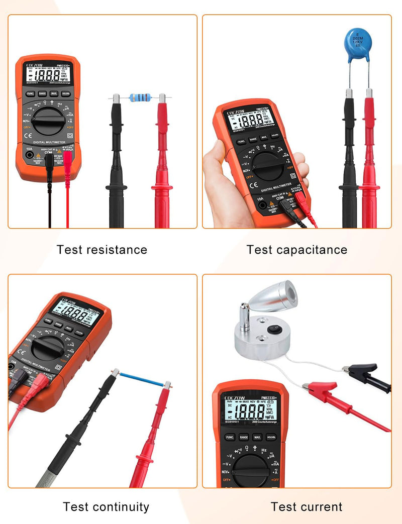 [Australia - AusPower] - Digital Multimeter,Multimeter Tester, High Sensitivity Voltmeter Ammeter Ohmmeter NCV Circuit Checker Measures AC/DC Voltage,AC/DC Current, Resistance, Diodes, Continuity, Transistor (Black) Black 