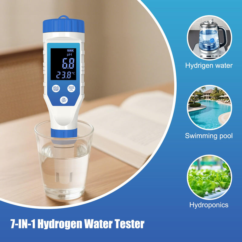 [Australia - AusPower] - Hydrogen Water Tester, Digital ORP Meter for Drinking Water, 7-in-1 pH TDS Tester, pH ORP TDS EC H2 Salt Temp Meter for Water, Hydroponics, Plants, Aquariums, Wine, Pool, Hot Tub Spas. 