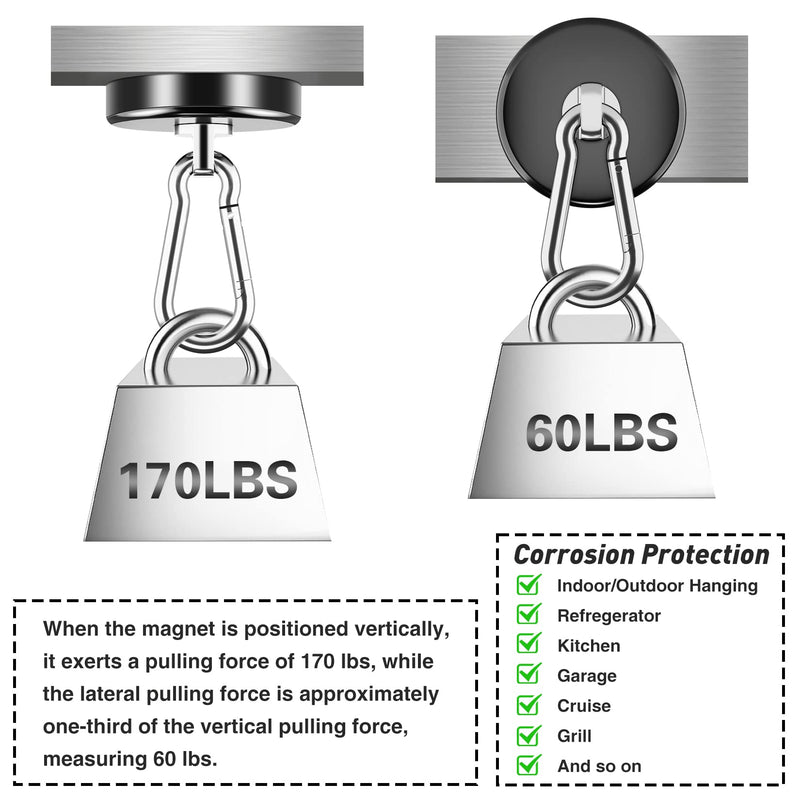 [Australia - AusPower] - FINDMAG Magnetic Hooks 170LBS Heavy Duty Magnet with Carabiner Hook, Strong Magnetic Hooks for Hanging for Home, Cruise Ship, Office Locker, Workplace, Refrigerator or Travel (2 Pack) Black 2 Pack 