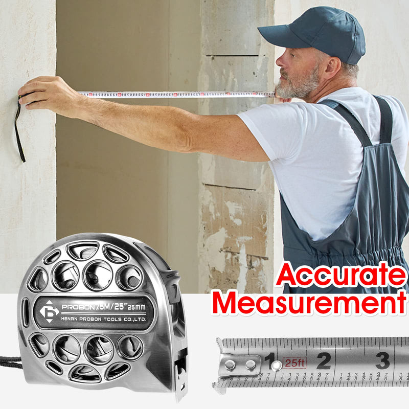 Stainless Steel Retractable Measuring Tape Easy Read Measuring Tape Tape Measure with Double-Sided Scale Waterproof Tape Measure for Household Agricultural Industrial Woodworking (25 ft)