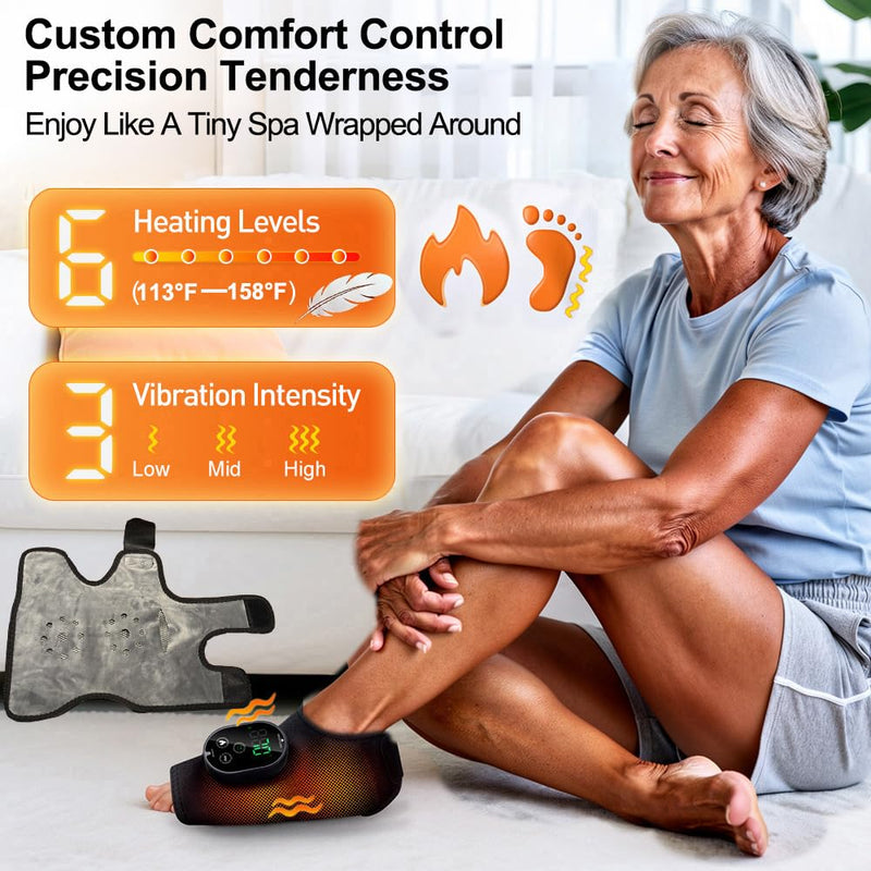 Foot Massager for Neuropathy Plantar Fasciitis Pain Relief, Cordless Heated Vibrating Cloud-Soft Ankle Wrap Feet Massage, Portable 2H Run Time, 6 Heats, 3 Modes, Auto-Off Timer, 1pcs Blackx1