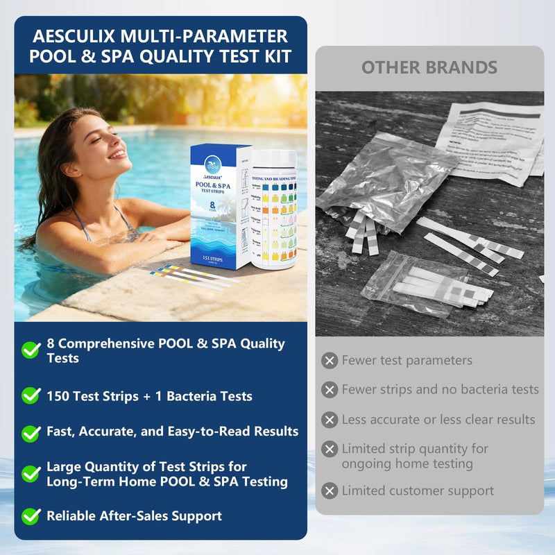[Australia - AusPower] - 8-in-1 Pool Test Strips, 151 Strips Spa and Hot Tub Water Testing Kit, Pool Water Test Kit for Free Chlorine, Total Chlorine, Bromine, pH, Alkalinity, Hardness, Cyanuric Acid 