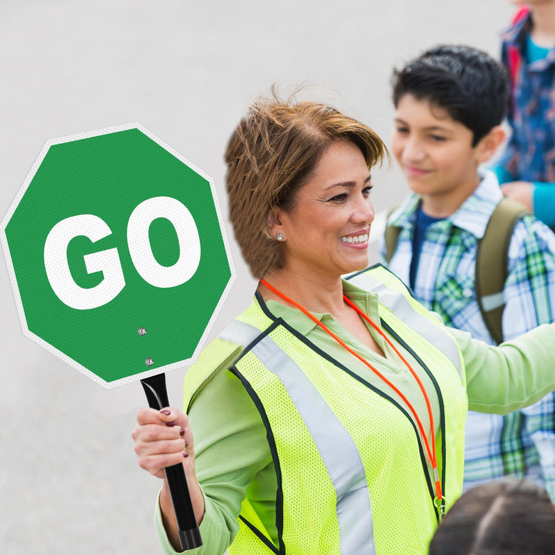 Stop Go Sign with Handle, 13"x13" Aluminum Stop- Go Handheld Traffic Sign- Reflective Double Sided- Fade Resistant- Waterproof Design- Easy to Mount - 2 Pack STOP&GO-2 Pack