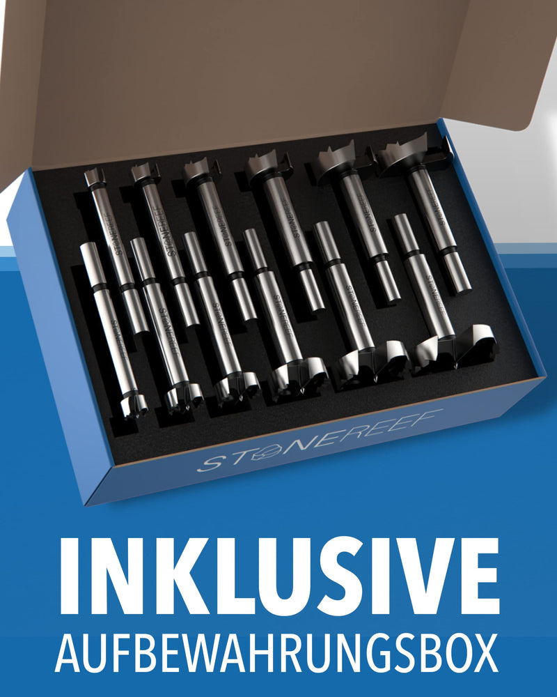 Forstner Drill Bit Set 12 Pieces 10-50 mm Wood | 12 diameters from 10 to 50 mm in a box - from dowel hole to pot band 12-piece Forstner drill bit