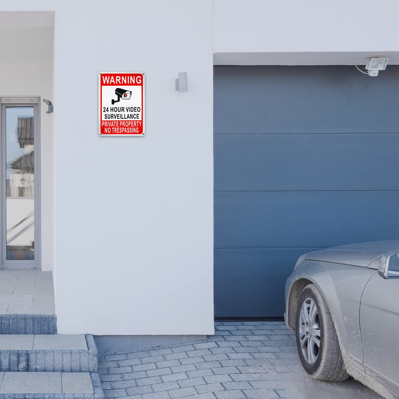 Blulu 16 Pack Private Property No Trespassing Sign 7 x 10'' No Smoking 24 Hour Video Surveillance Sign Reflective Coated Aluminum Warning Plaque for Home Business(Video Surveillance) 7 x 10''