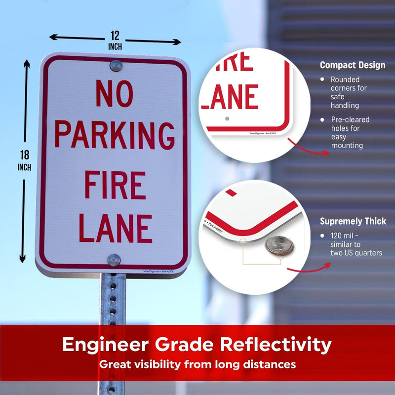 SmartSign No Parking - Fire Lane Sign | 12 x 18 Inches Engineer Grade Reflective ACM, Overcoated for Protection, Rust-Free, Made in USA 12" x 18" - EG ACM