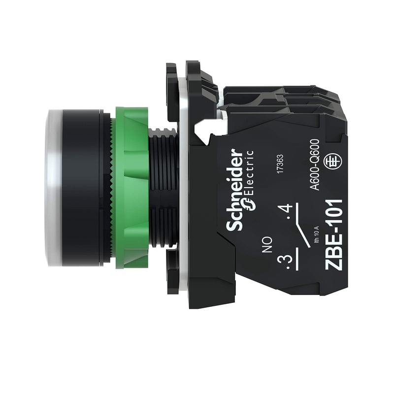 Schneider Electric XB5AW31B5 Illuminated Pushbutton, Electrical Switches, 24V, 50 Hz/60 Hz, White | 22 mm, universal LED, smooth dome, 1S + 1Ö, 24 V ACDC, plastic, white