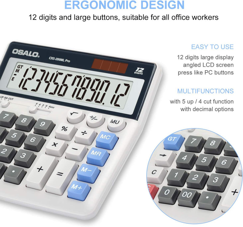 [Australia - AusPower] - OFFIDIX Office Calculators Desktop Calculator,Basic Calculators, Solar Battery Dual Power Electronic Calculator Portable 12 Digit Large LCD Display Calculator Large Calculator Black 