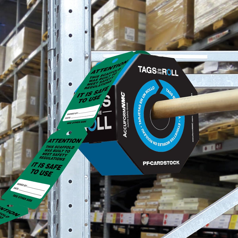 [Australia - AusPower] - 100 Scaffolding Tags by-The-Roll, Attention - Scaffold is Safe to Use, US Made OSHA Compliant Scaffold Tags, Waterproof PF-Cardstock, Resists Tears, 6.25"x3", TAR711 100 Tags 