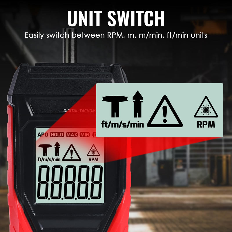 [Australia - AusPower] - TEKCOPLUS 2-in-1 Digital Tachometer with Laser & Contact Non-Contact Laser Tach Meter 3-99,999 RPM, Backlit RPM Gauge for Cars, HVAC, Motors 