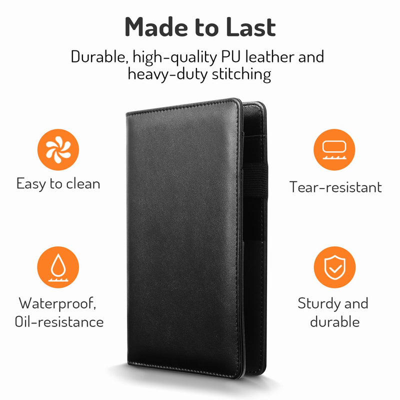 [Australia - AusPower] - Server Book with 2 Zipper Pockets, Leather Server Books for Waitress, Waiter Book, Sturdy Waitress Book with Money Pocket and Zipper, Servers Book Serving Waitress Accessories Fit Server Apron (Black) Black 