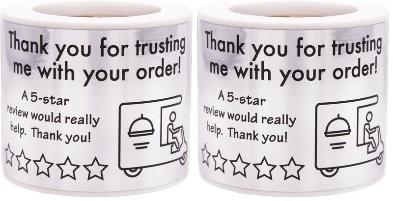 Thank You for Your Order 5 Star Food Delivery Labels 1.5 x 2.5 Inch 100 Total Stickers (Pack of 2) 1.5 x 2.5 inch (Pack of 2)