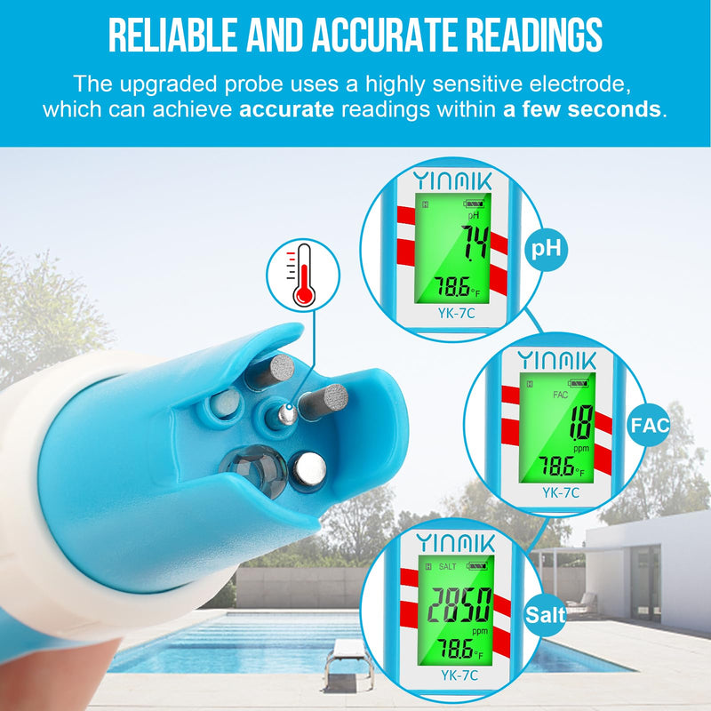 [Australia - AusPower] - pH Chlorine Meter, Digital ORP Meter, Salinity Tester for Saltwater Pool, pH PPM EC Monitor for Hydroponics, SPA 7 in 1 pH Test Kit 7 in 1 pH Meter 