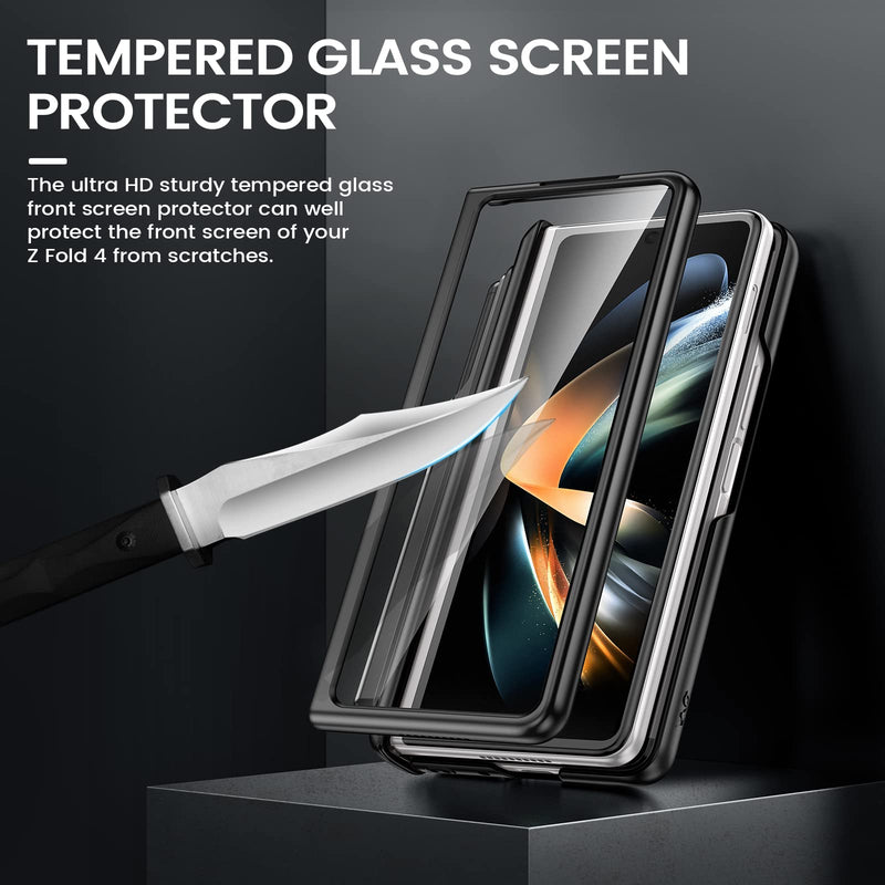 [Australia - AusPower] - VEGO for Galaxy Z Fold 4 Case with S Pen Holder, [Hinge Protection][360°Ring Magnetic Kickstand][Slide Camera Cover][Front Screen Protector] Protective Armor Case for Samsung Galaxy Z Fold 4- Black 