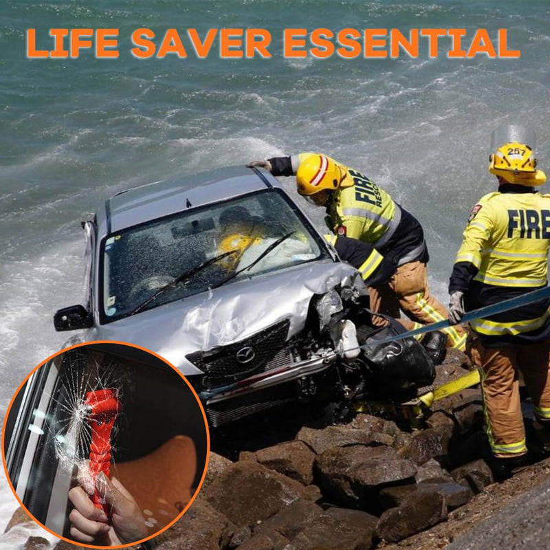 SINSEN Car Safety Hammer, Window Glass Hammer Breaker and Seat Belt Cutter Emergency Escape Tool Auto Car Escape 2-in-1 for Family Rescue & Automotive Escape Tools, Reflective Tape, Set of 4 (T-04) Reflective Red 4 Pack