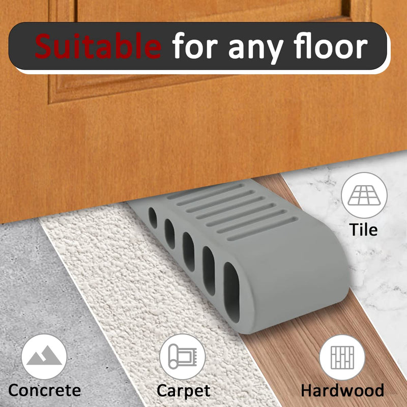 [Australia - AusPower] - JQK Rubber Door Stopper Wedge, Grey 2 Pack Soft TPR Premium Door Stops for Bottom of Heavy Duty Door on Tile, Concrete, Carpet, Wooden Floor, DSB61-GY-P2 Gray 