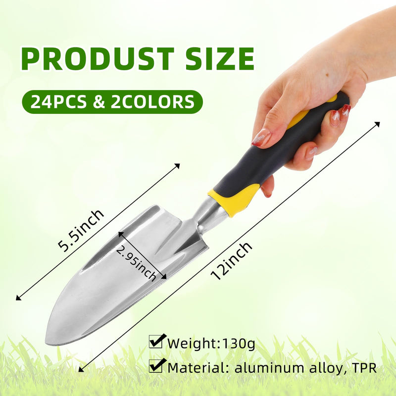 Product Image Yaocom Garden Shovel Aluminum Alloy Heavy Duty Trowel Garden Tool Small Shovels for Digging Metal Hand Trowel Spade with Soft TPR Handle for Lawn Yard Farm Home Shop Planting(12 Pcs) Wide Shovel Yellow, Green 12